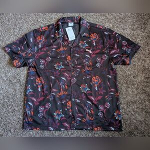 NWT Puma Black Mesh Floral Sport AOP Short Sleeve Button Up Men's L